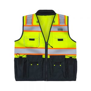 ANSI Class 2 Deluxe Black Bottom Surveyors Vest w/Tablet Pocket