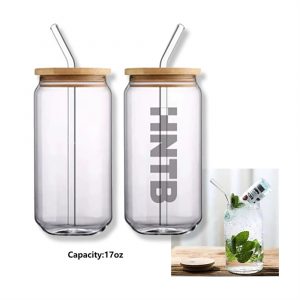 17oz Mason Jar Drinking Glass With Bamboo Lid & Straw